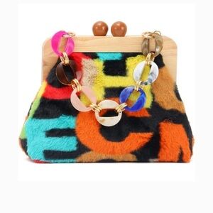 ✨Lui Sui Fluffy Tote Bag Women Blue Trendy Plush Kiss Lock Soft Shoulder Bag